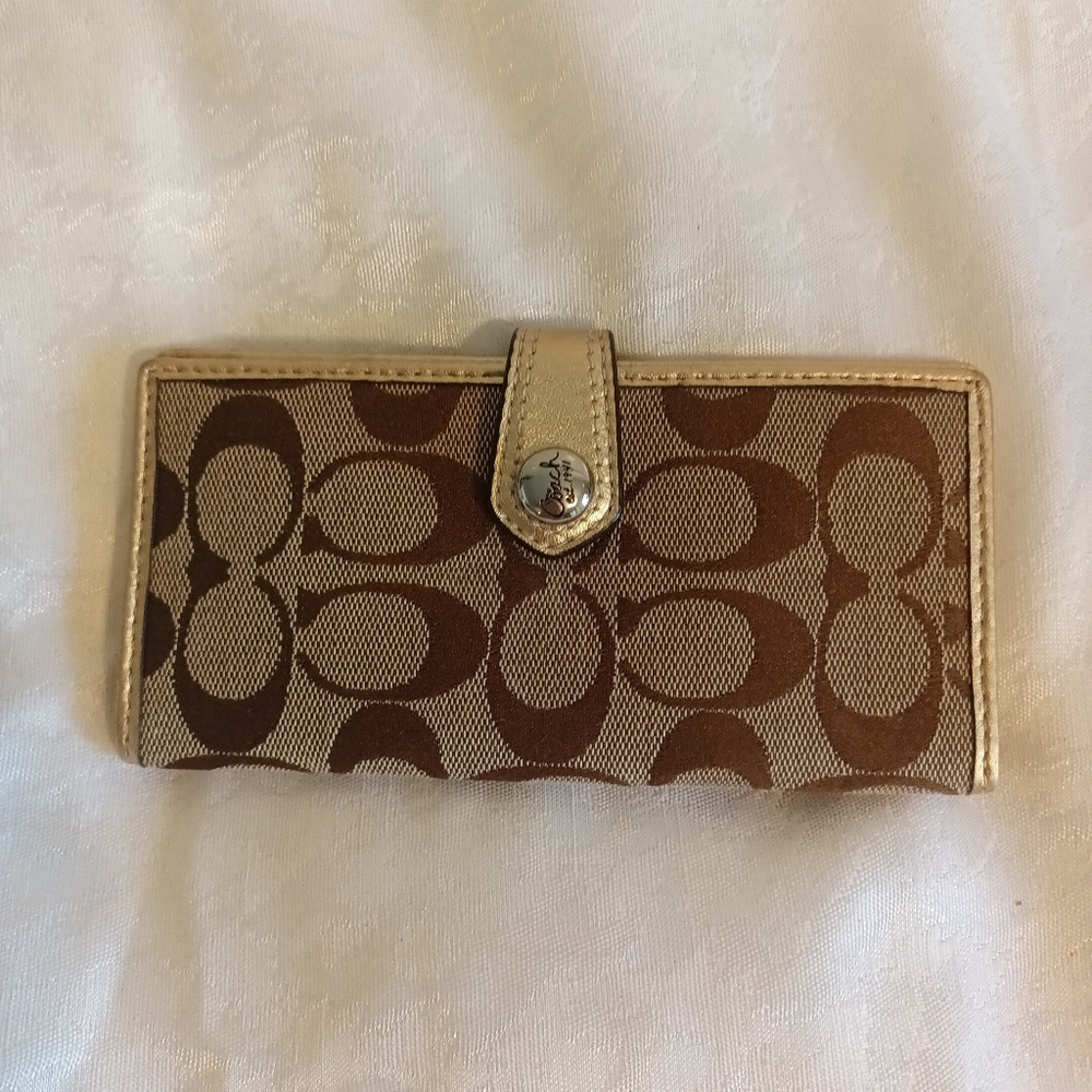 Coach monogram signature C brown bill card wallet